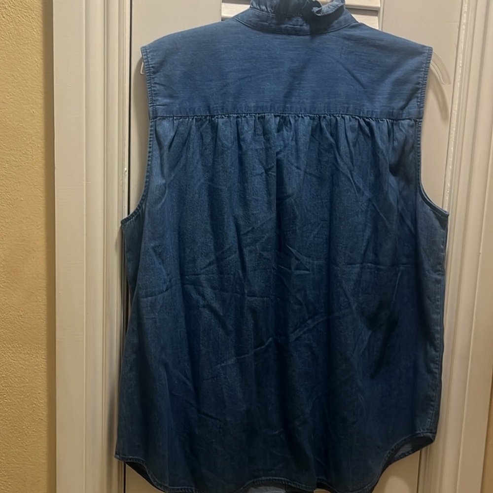 Ann Taylor L chambray Blue Sleeveless Button-Down Shirt - Picture 5 of 5